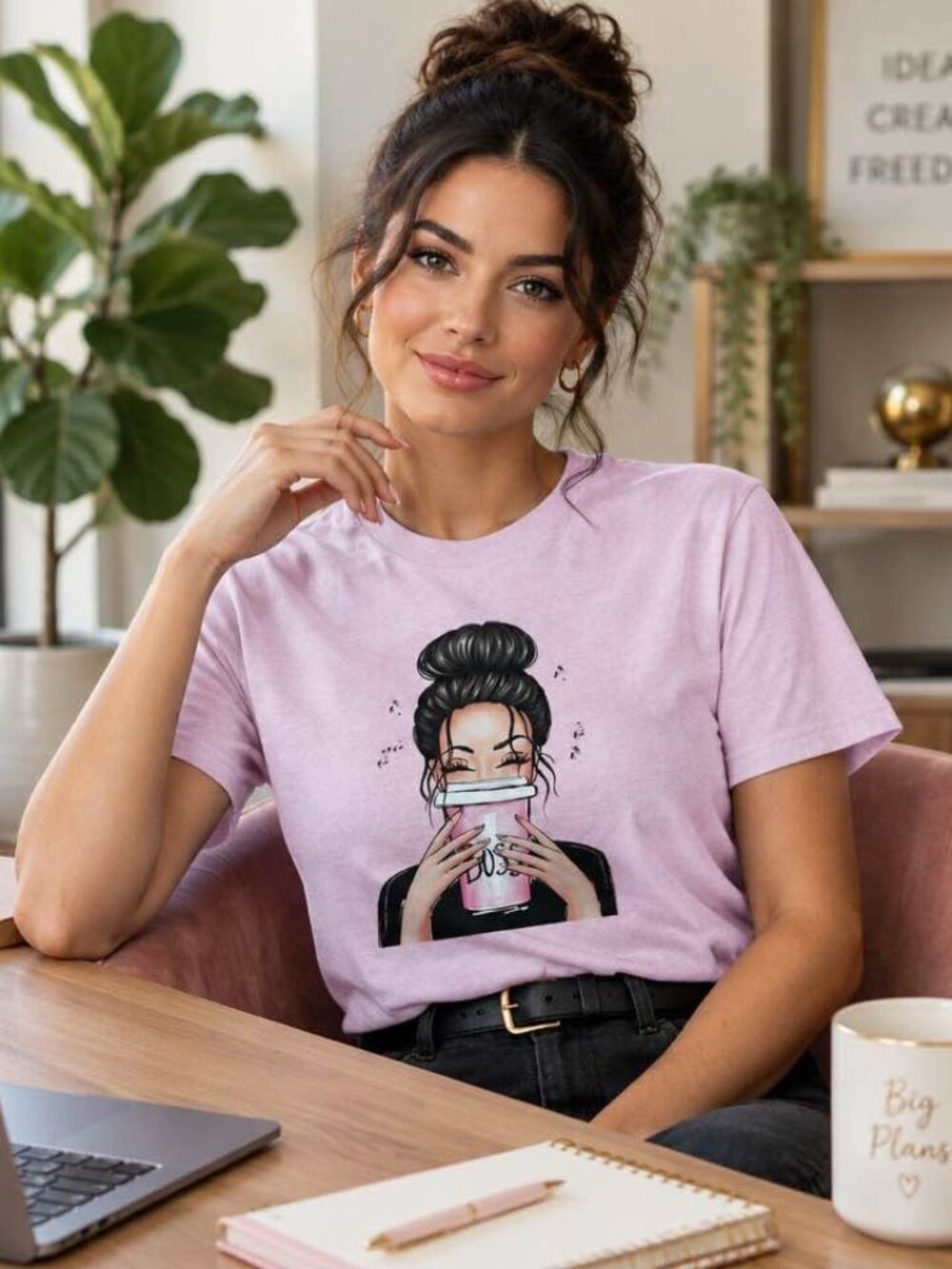 Boss Lady Coffee Lover Graphic T-Shirt – Handmade – Size Medium